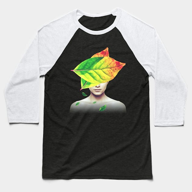 Falling autumn leaves head portrait Baseball T-Shirt by reesea